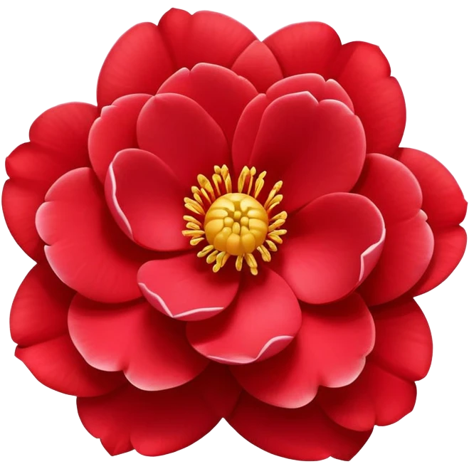 simple red camellia flower with exactly five overlapping petals and yellow center emoji