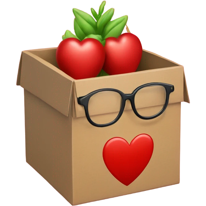 smart box with glasses above a big red heart emoji