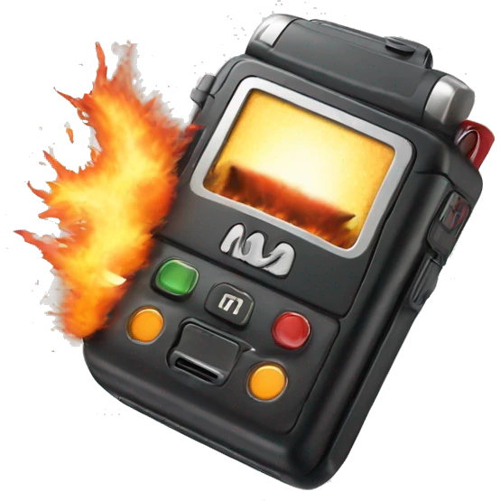 exploding motorola pager with fire and smoke emoji