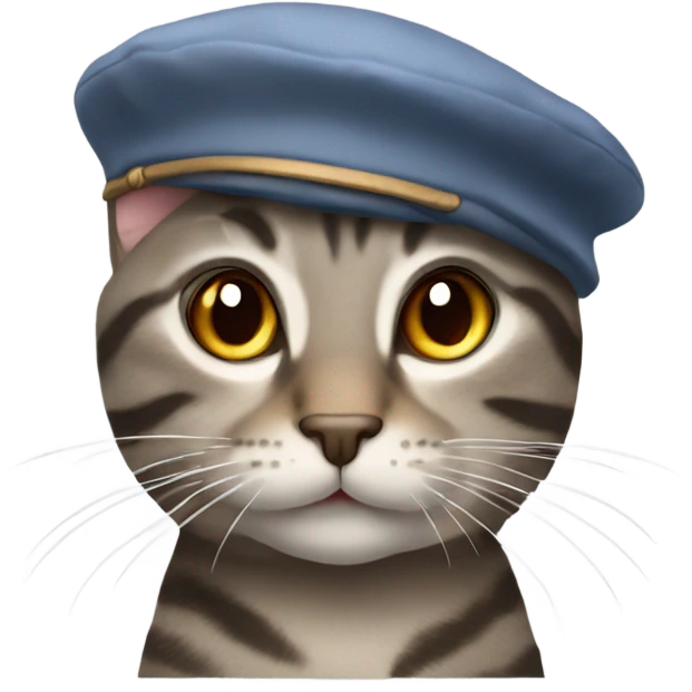 Grey/brown tabby cat with a beret emoji