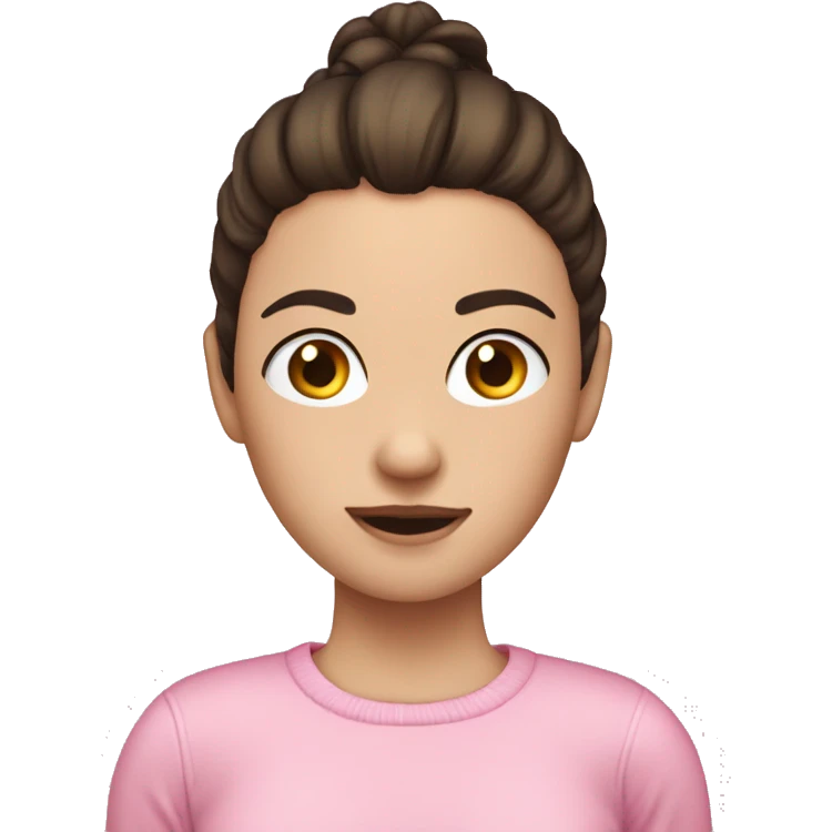 Short brunette with White skin and a ponytail. Pink pull-over emoji
