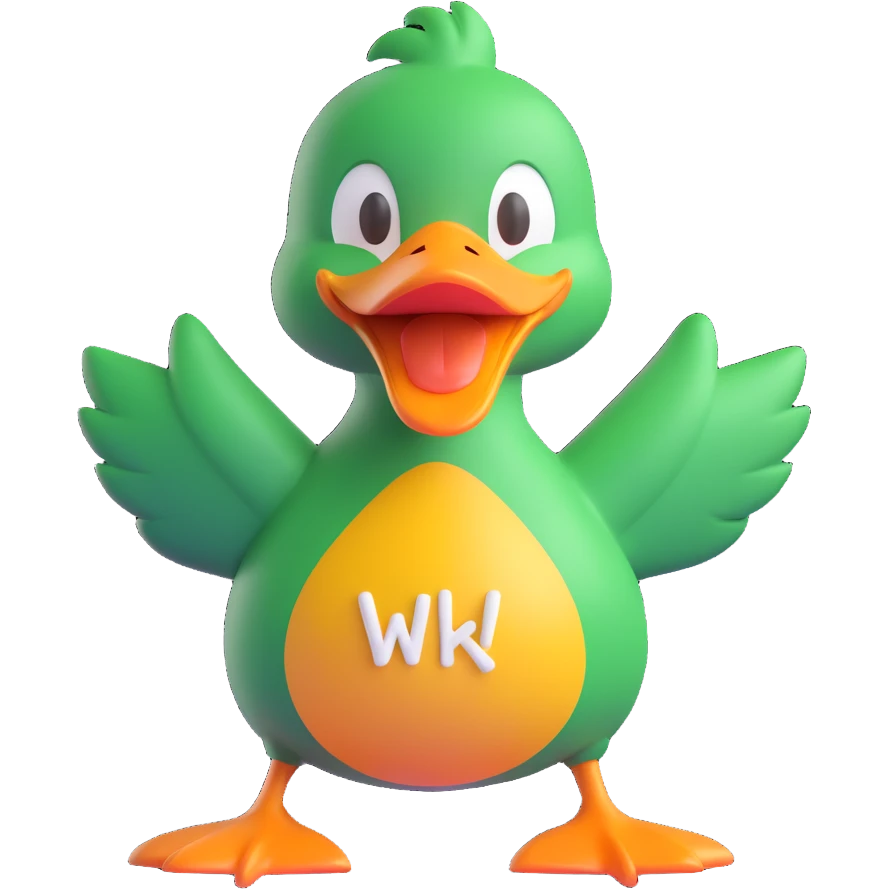 A cartoon-style duck with its beak open, shouting “WAK!” in big comic-style letters. The duck looks expressive and loud, with motion lines to show the sound. White background, bold and fun emoji