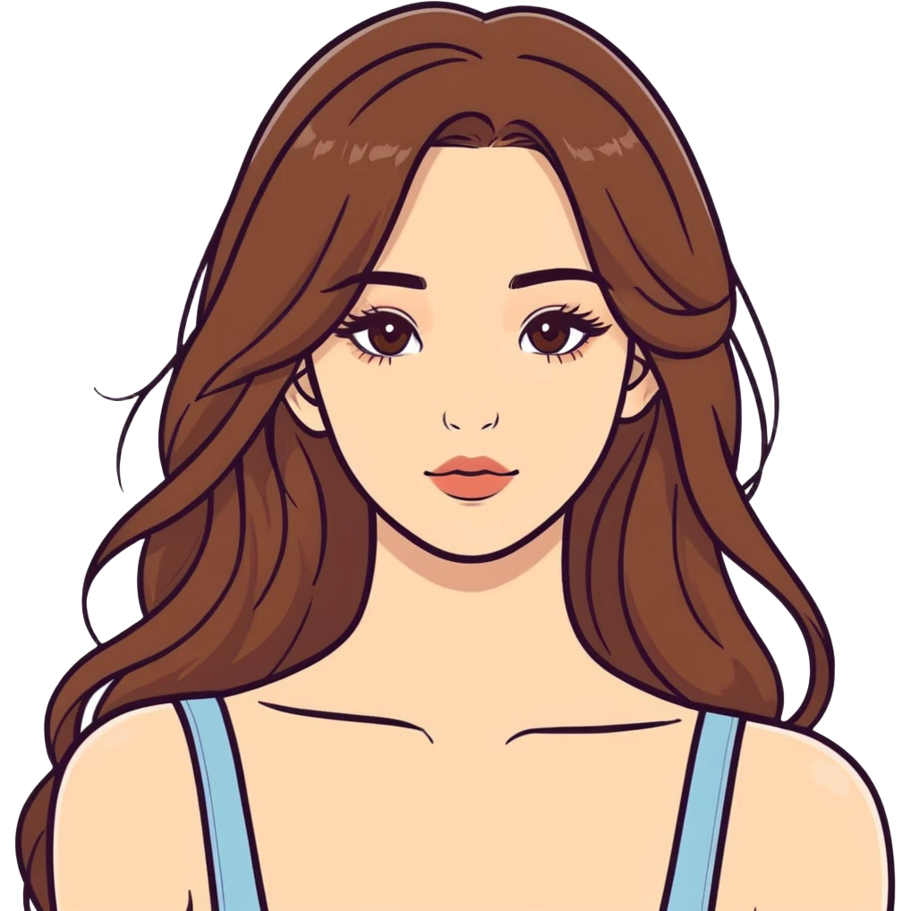 Pretty girl fair skin brown long hair brown eyes long lashes full lips perfect nose  emoji