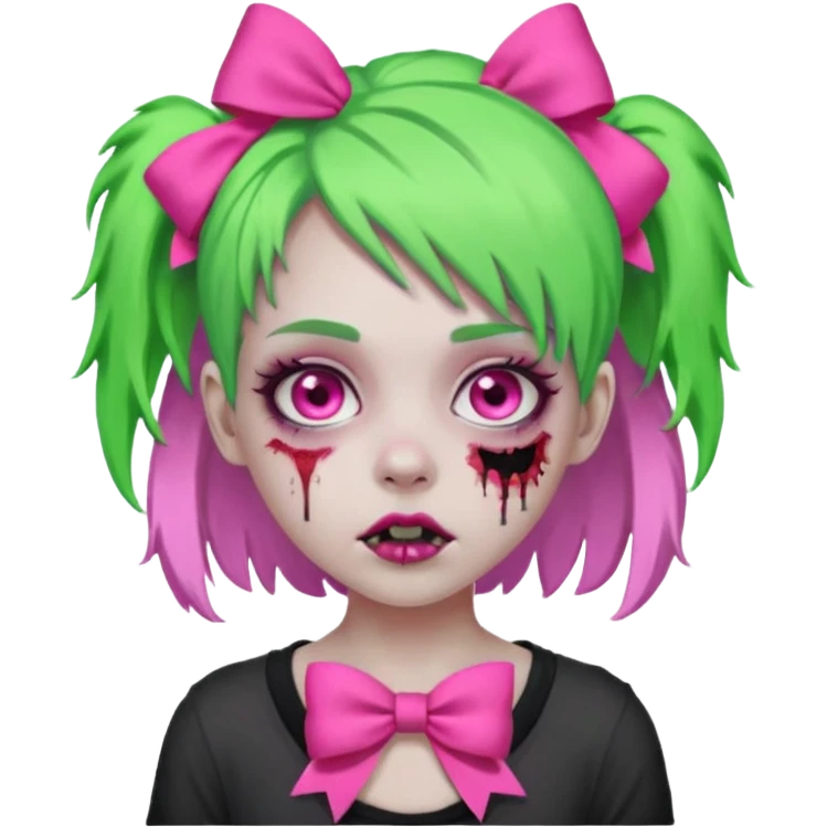 girl-zombie,with-neon green-hair,pink-bows emoji