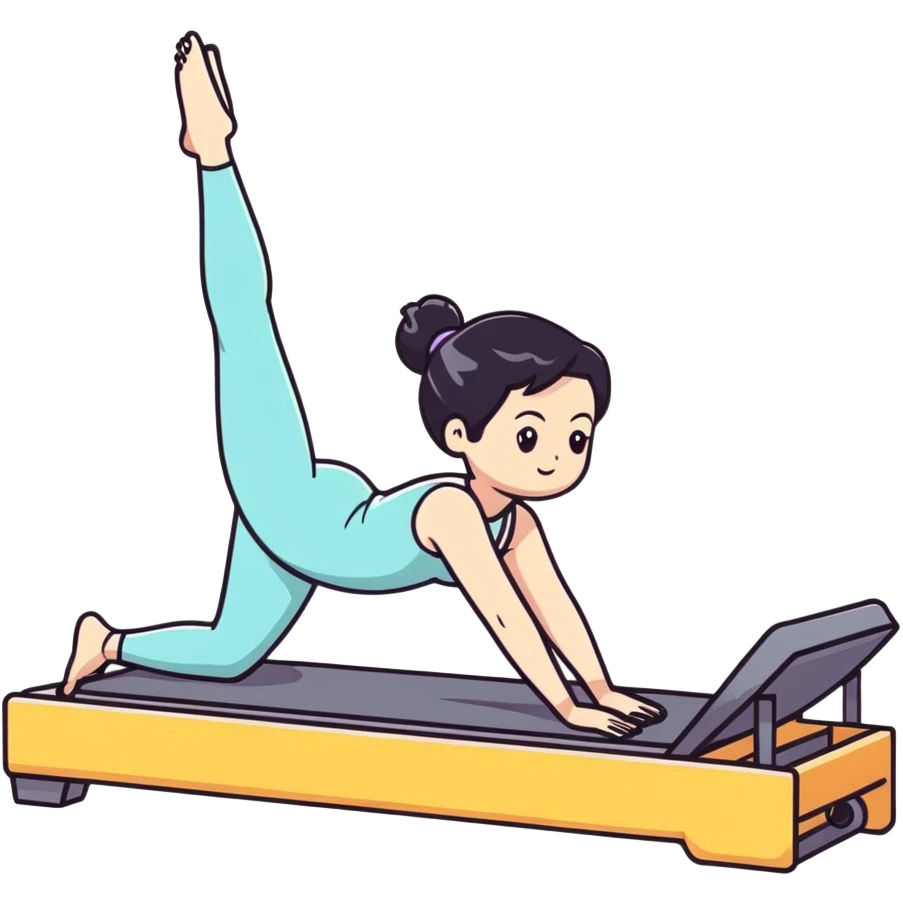 Girl with black hair doing Pilates on reformer machine emoji