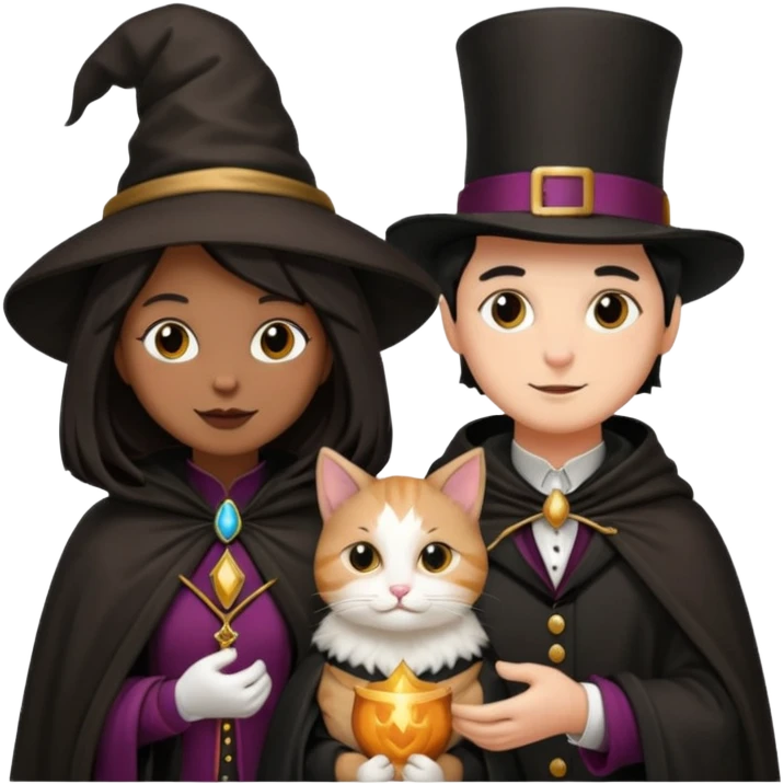 magician couple and their pet cat emoji