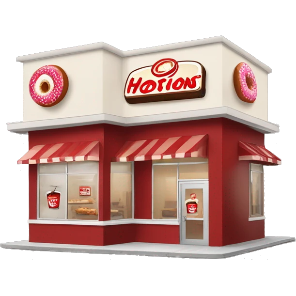“Tim Hortons store with a red and white color scheme, featuring the classic Tim Hortons logo, a warm and welcoming design that represents a popular coffee and donut shop.” emoji