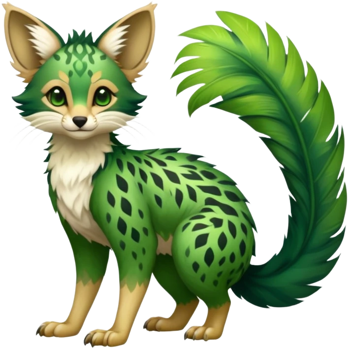 Feral Rare Fantasy vibrant tropical Vernid-Trico-species by LiLaiRa, random markings, tufted tail, tufted ears, full body emoji