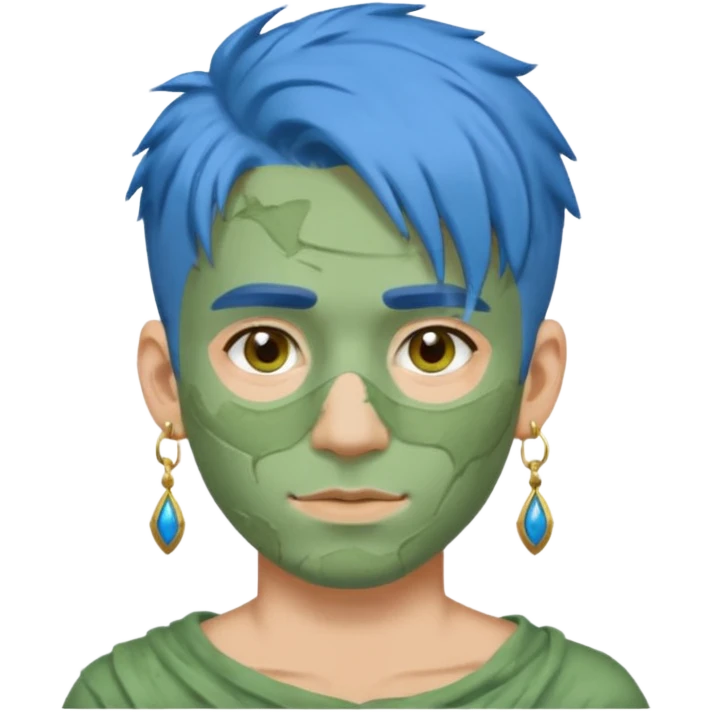messy green clay mask man with earrings and blue hair emoji