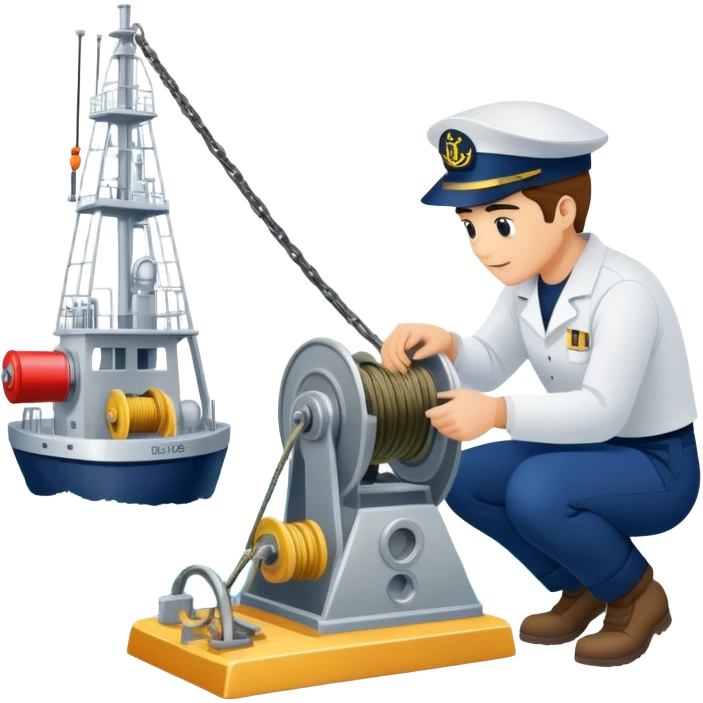 Sequential process of sailor operating winch, retrieving sediment core, and scientists examining ocean floor samples in lab emoji