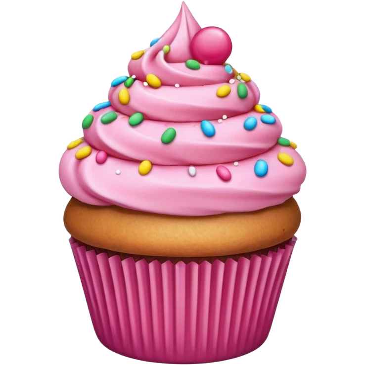 cupcake with pink icing, sprinkles emoji