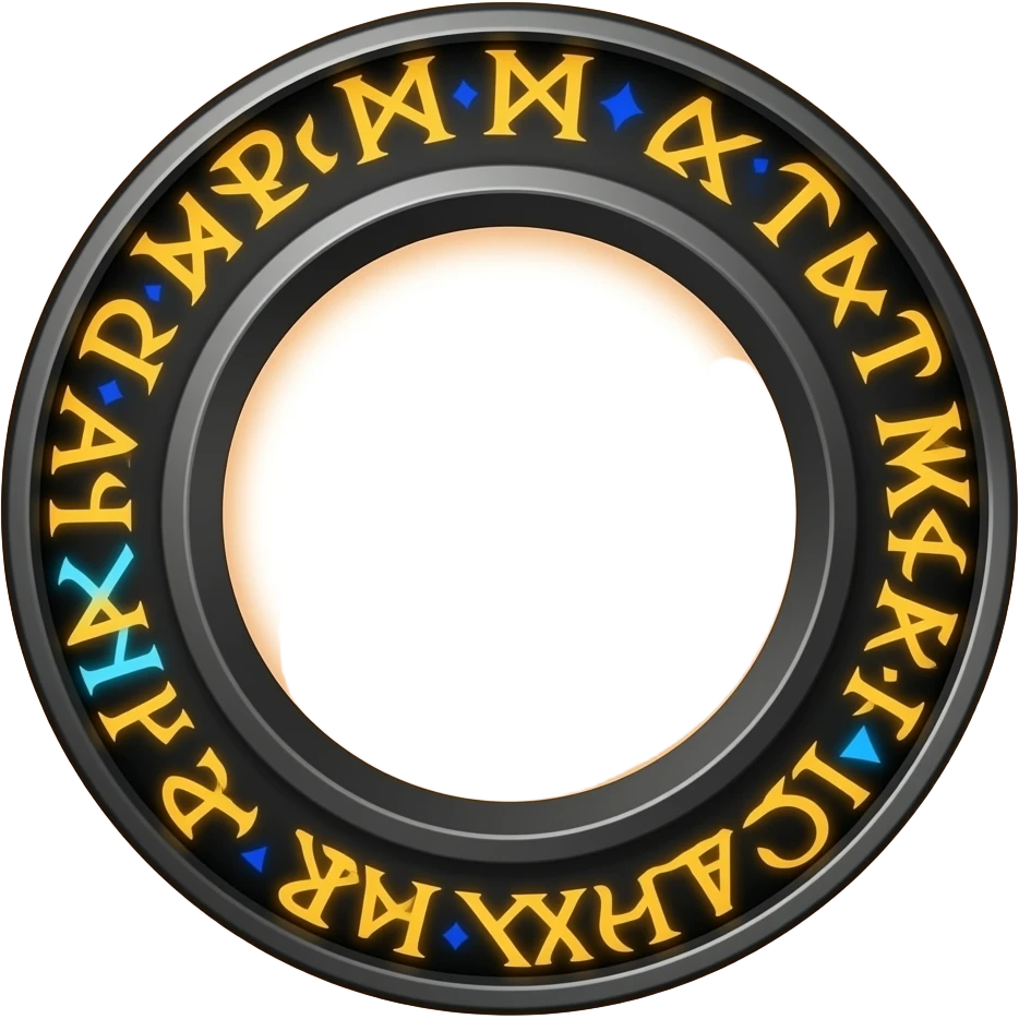 Black ring with glowing orange and blue runes emitting orange glow emoji