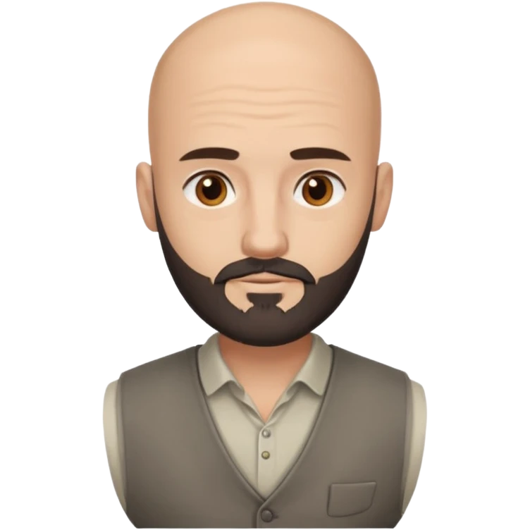 bald headed brown eyes groom with dark beard cream shirt grey vest emoji