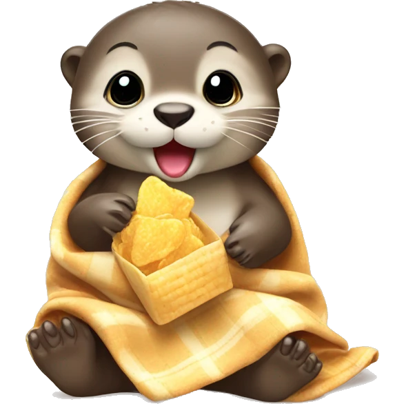 baby otter wrapped in blanket eating prosecco and crisps emoji