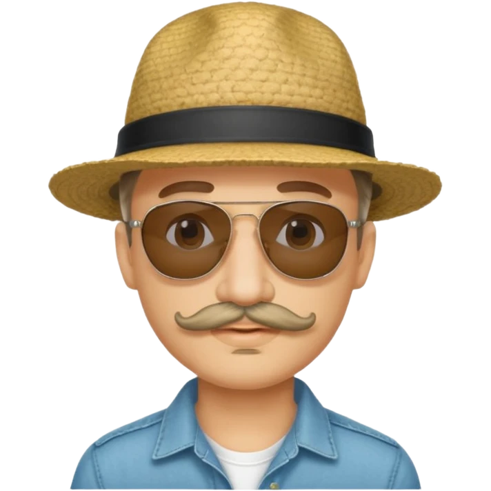 LONG CURLY mustached man in sunglasses with HAT emoji