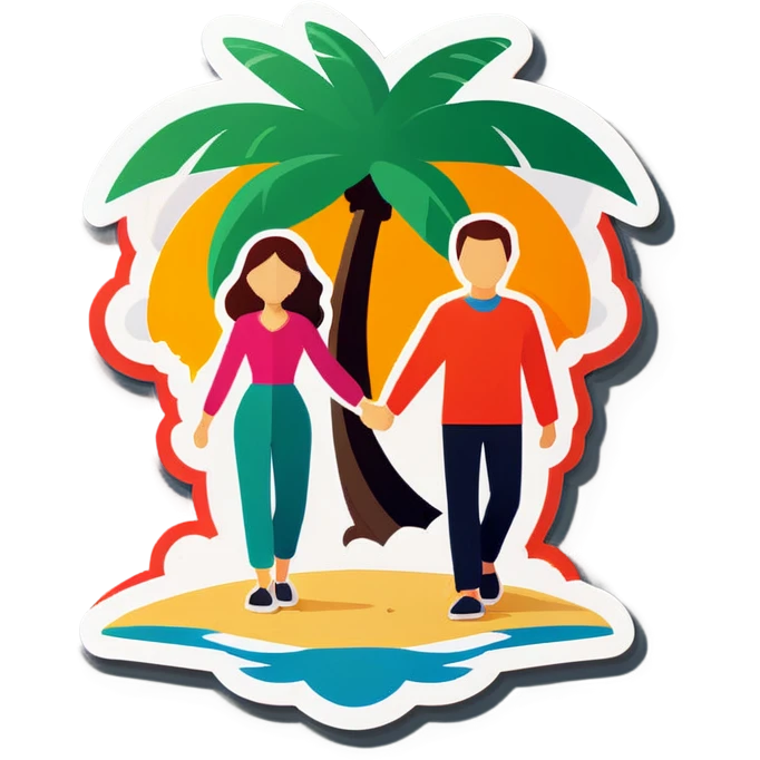 Women and man holding hands on a island  emoji