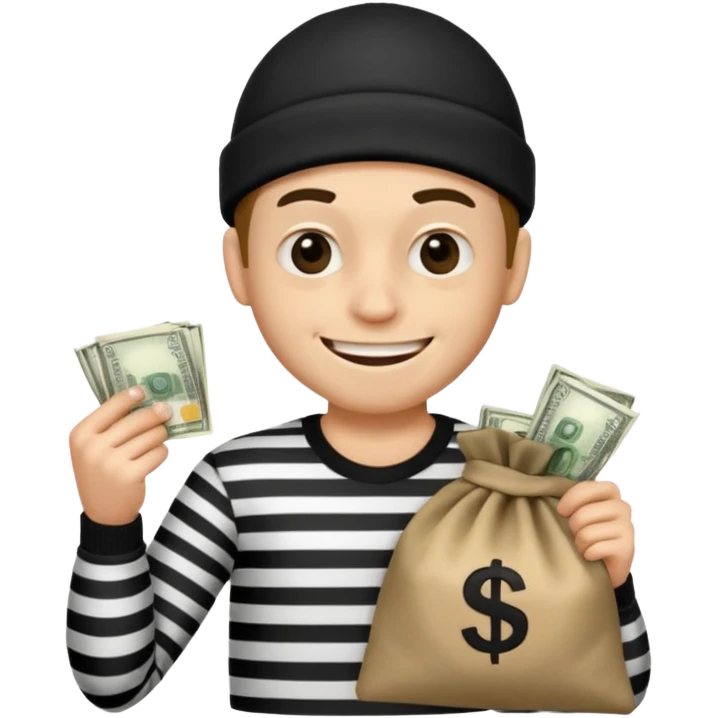 A robber with a black and white shirt with a bag of money  emoji