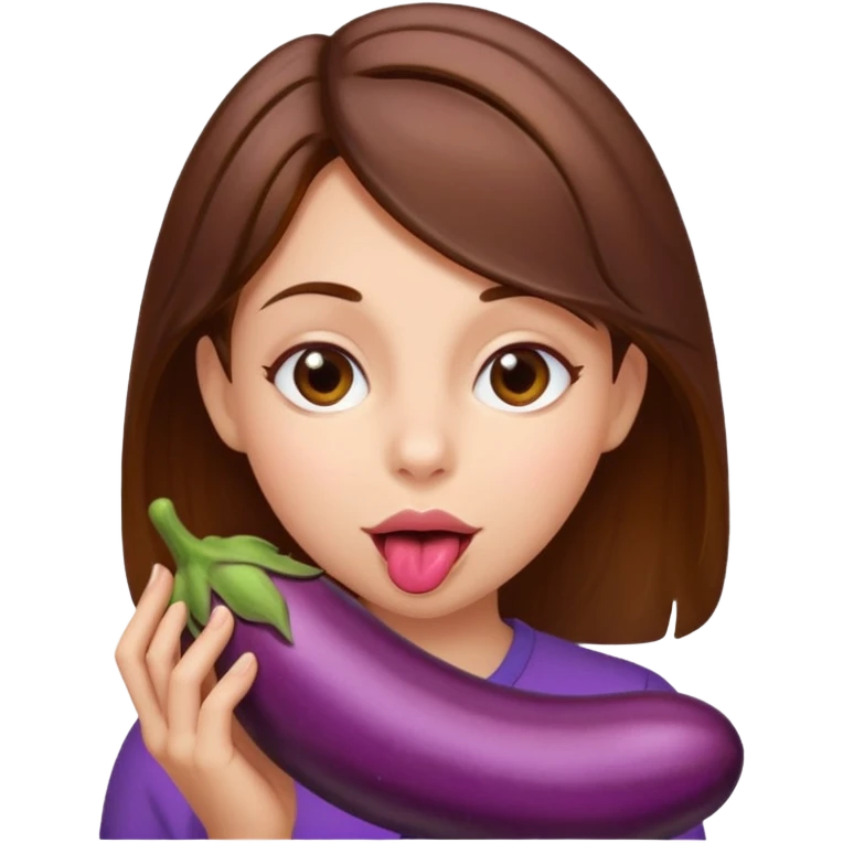 Brown hair Girl licking eggplant emoji