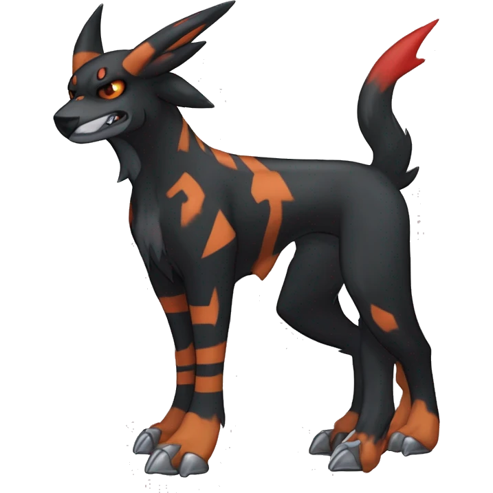 Cool Edgy Houndoom-Litten Fakémon Digimon with Edgy markings, full body, outlined emoji
