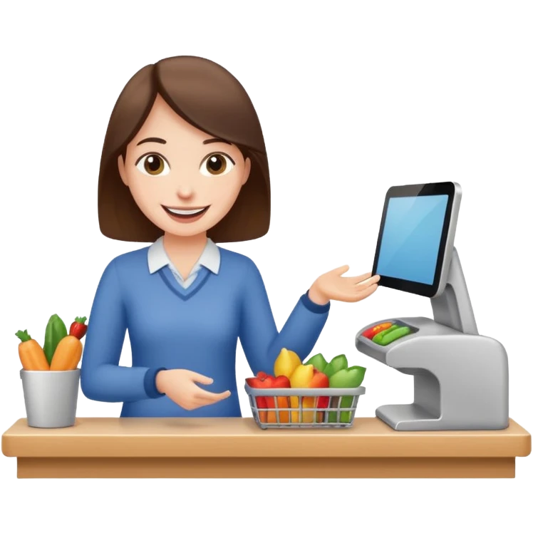 a person happily buying something at a store counter emoji