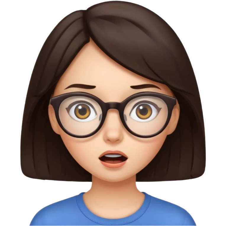 Красивая девушка брюнетка в очках удивляется emoji