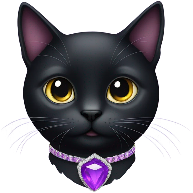Black cat with purple rhinestone collar emoji
