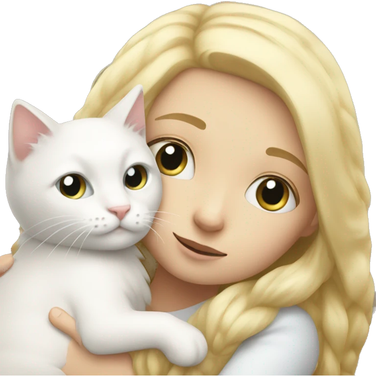 Blonde girl snuggling fluffy white cat emoji