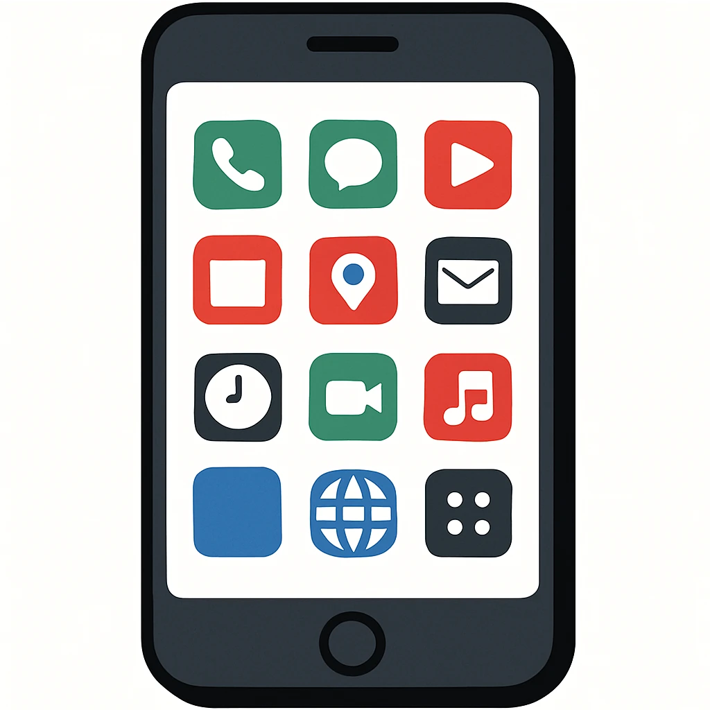 A sleek smartphone with app icons on the screen, showing a modern device with rounded corners and minimal details emoji