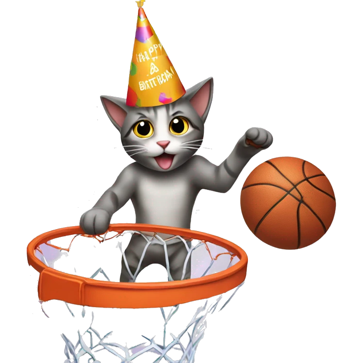 cat wearing a birthday hat dunking a basketball emoji