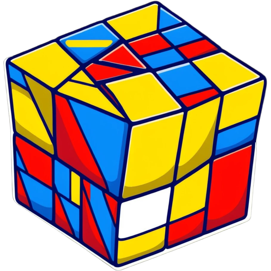Colorful 3D Rubik's cube puzzle toy, partially solved emoji