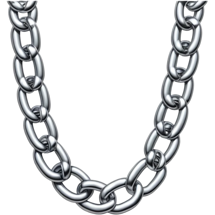 A thick luxury chain emoji made of liquid silver chrome, smooth rounded links, glossy metallic reflections, heavy swag aesthetic, minimalistic iOS emoji style, centered, clean white background emoji