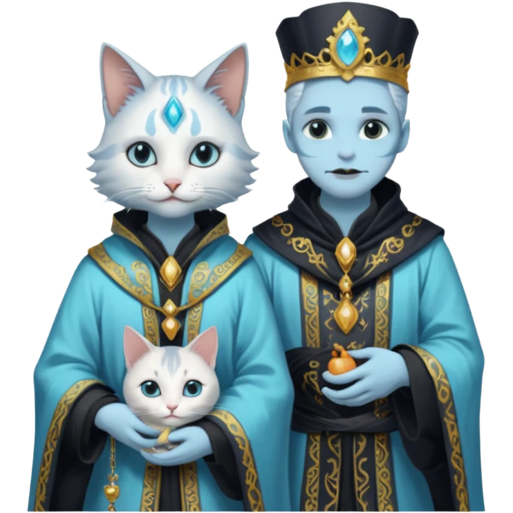 Leviathan magician couple and their pet cat emoji