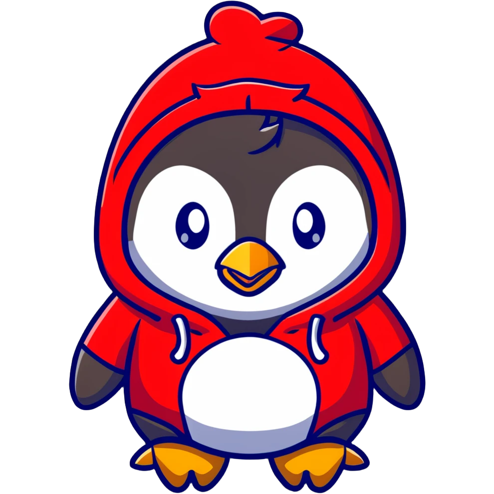 penguin wearing a red paisley pattern hoodie emoji