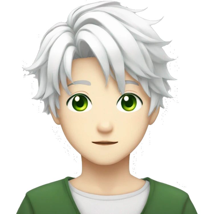 ANIME boy white hair with green eyes and white hair emoji