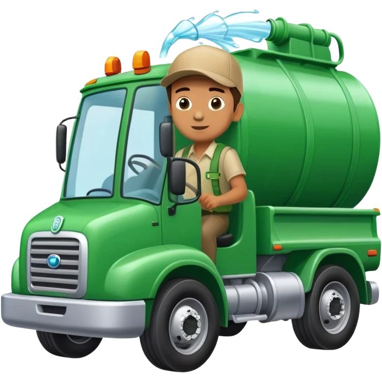 Boy driving a green hinckley water truck  emoji