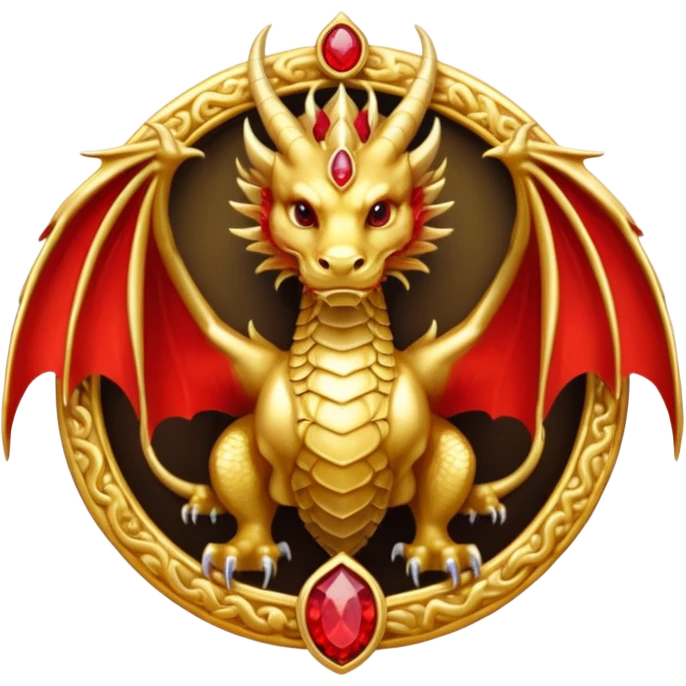 Golden dragon with wings crest / brosch in a circle with red gems and no background emoji