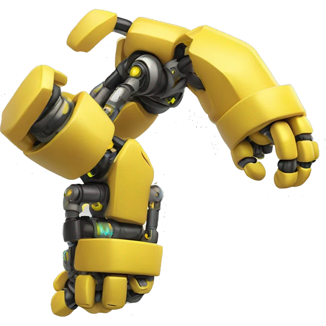 Flexing yellow robotic bicep with shocks and circuits that’s attached to the forearm emoji