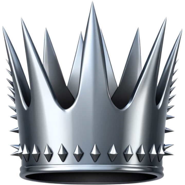 A spiked crown emoji made of silver chrome, sharp yet rounded metallic spikes, glossy reflections, aggressive luxury swag aesthetic, iOS emoji style, centered, clean white background emoji