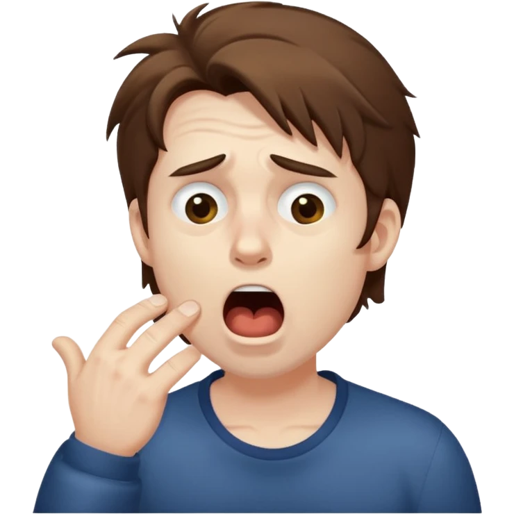 Weak man with disheveled hair, large dark circles under his eyes, and yawning emoji