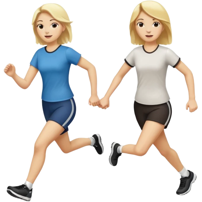 2 white women running holding hands one blonde one dark haired same direction emoji