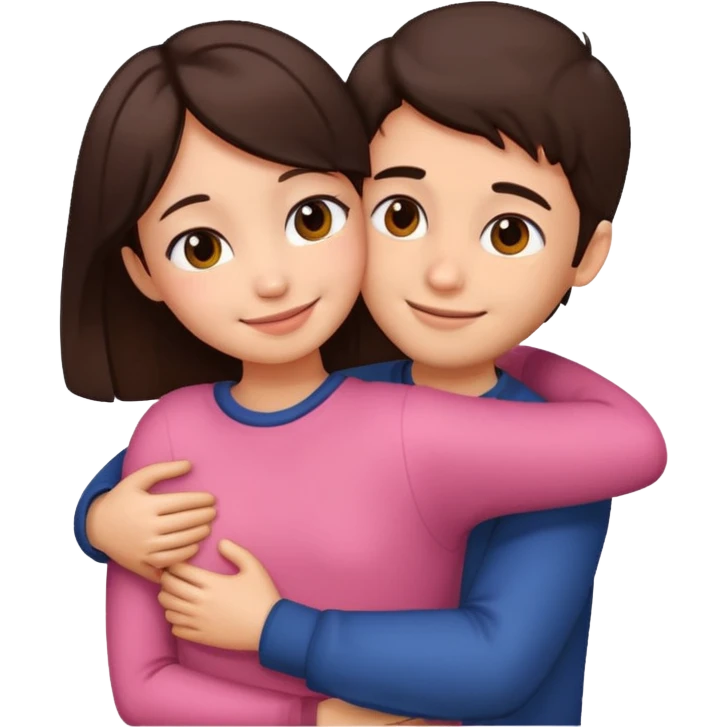 Girl and boy couple Both peach skin and darkish brown hair hugging emoji leaning on eachother emoji