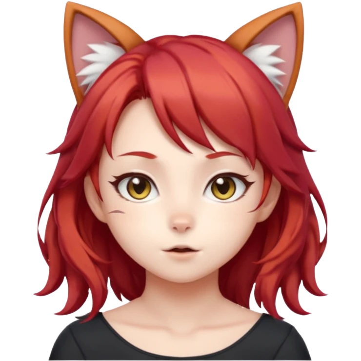 cute anime cat-girl with cat ears, red blowing hair emoji