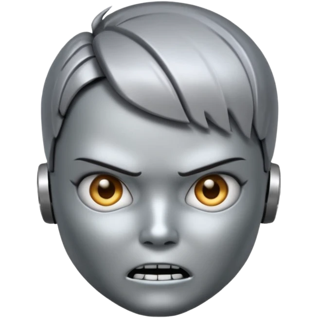 Robot emoji with a "Karen" haircut and angry facial expression emoji