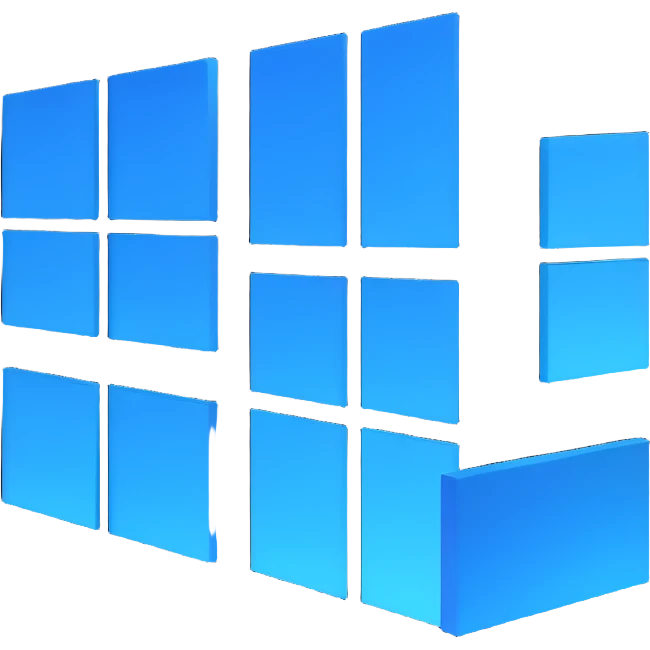 Windows 10 logo, four blue window panes, 3D effect, modern look emoji