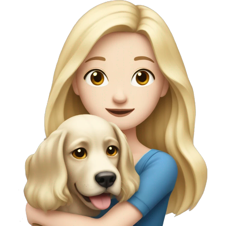 pretty woman with pale skin, very long blonde hair hugging a dog emoji
