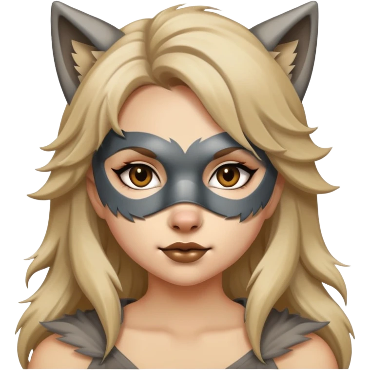 Cartoon girl with dirty blond hair wearing a wolf mask emoji