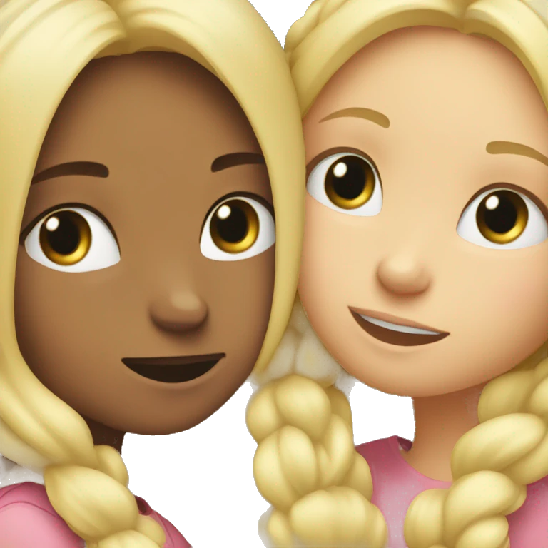 two cute blond girls hugging each other  emoji