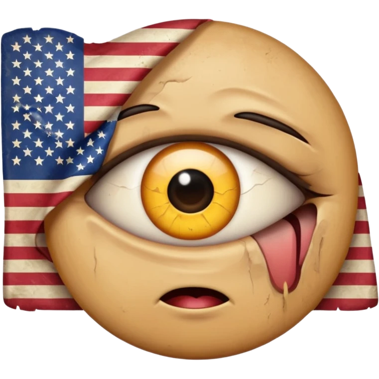 eye twitching emoji with a broken american flag in the background emoji