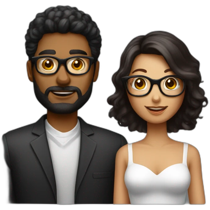 Homme black cheveux noir et lunette avec belle femme rousse emoji