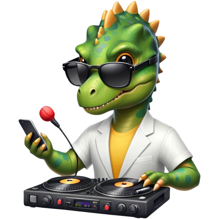 Dinosaurio muy bonito músico DJ emoji